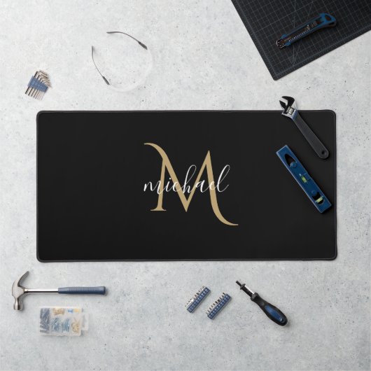 Zwarte Monogram Personalisatie  Bureaumat (Werkstation)