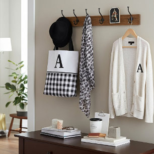 zwarte monogram plaid tote bag