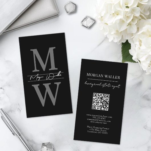 Zwarte Monogram Professional Vertical Visitekaartje