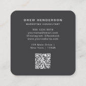 Zwarte Monogram Professioneel Qr Code Vierkante Visitekaartje (Achterkant)