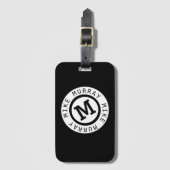 zwarte monogram / ronde naam en initiaal M-letter Bagagelabel (Voorkant (verticaal))