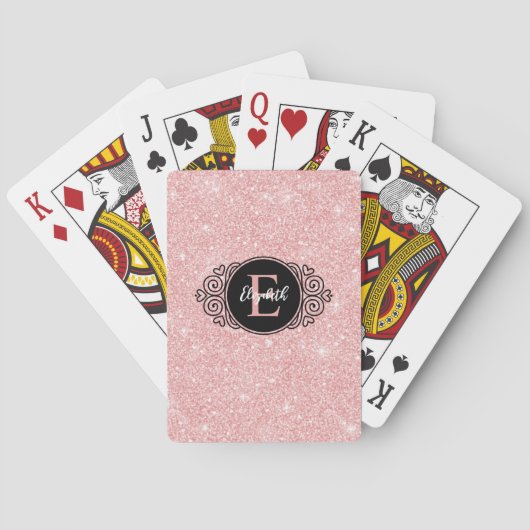 Zwarte Monogram Roze Glitters Pokerkaarten (Achterkant)