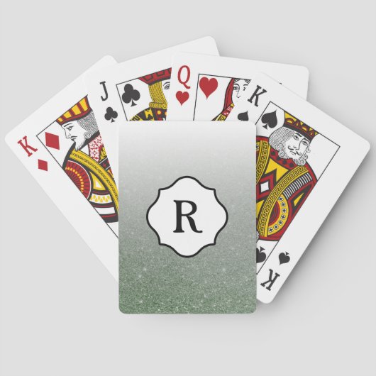 Zwarte monogram, sprankelende zeegroene glitters o pokerkaarten (Achterkant)