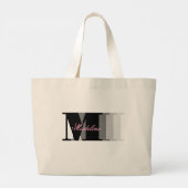 Zwarte Monogram Typografie Roze Script Grote Tote Bag (Achterkant)