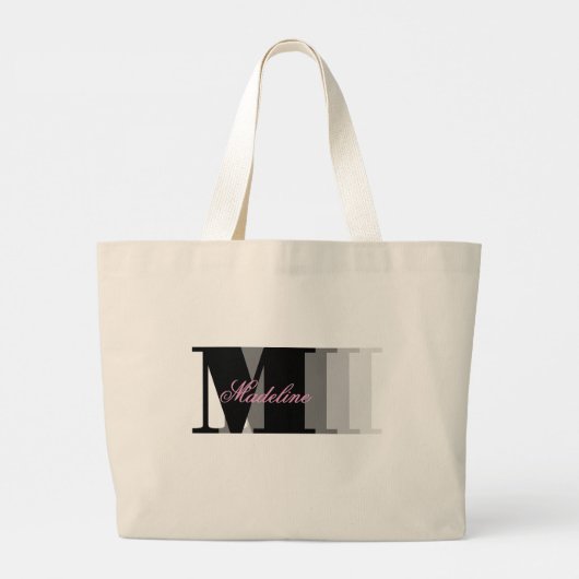 Zwarte Monogram Typografie Roze Script Grote Tote Bag (Achterkant)