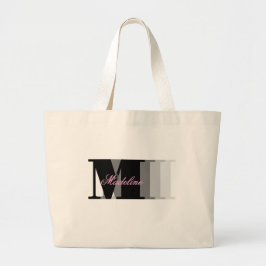 Zwarte Monogram Typografie Roze Script Grote Tote Bag