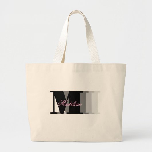 Zwarte Monogram Typografie Roze Script Grote Tote Bag (Voorkant)