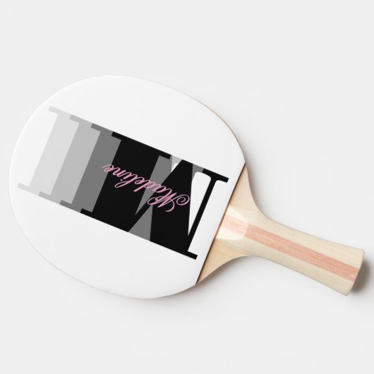 Zwarte Monogram Typografie Roze Script Tafeltennisbatje (Zijkant)