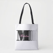 Zwarte Monogram Typografie Roze Script Tote Bag (Voorkant)