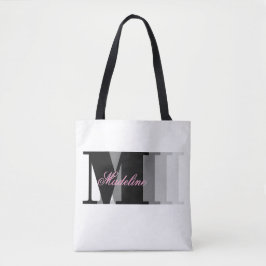 Zwarte Monogram Typografie Roze Script Tote Bag