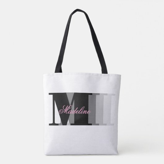 Zwarte Monogram Typografie Roze Script Tote Bag (Achterkant)