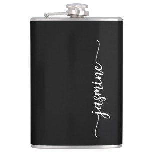 Zwarte monogram voor Elegant Girly Calligraphy Heupfles