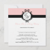 Zwarte Monogrammen Damask op Linen Kaart (Achterkant)