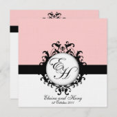 Zwarte Monogrammen Damask op Linen Kaart (Voorkant / Achterkant)