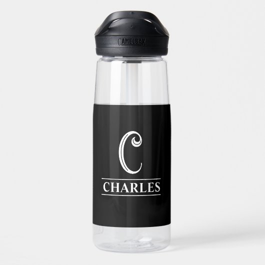 Zwarte Monogrammen Waterfles (Achterkant)