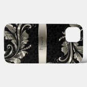 zwarte monotonen, Damask en Silver Floral Swirls Case-Mate iPhone Case (Achterkant (horizontaal))