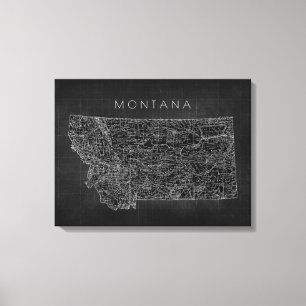  zwarte Montana kaart Canvas Afdruk