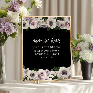 Zwarte Moody Anemone en Paarse Floral Mimosa Bar Poster