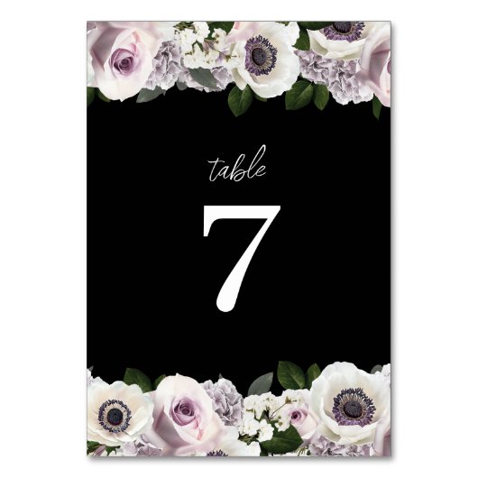 Zwarte Moody Anemone & Paarse Bloemen Vrijgezellen Kaart (Voorkant)