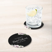 Zwarte Moody Anemone & Paarse Bloemen Vrijgezellen Ronde Kartonnen Onderzetter (Insitu)