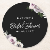 Zwarte Moody Anemone & Paarse Bloemen Vrijgezellen Ronde Kartonnen Onderzetter (Voorkant)