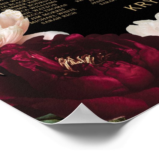 Zwarte Moody Bourgondië Blush Bloemen Trouwstoelen Poster (Hoek)