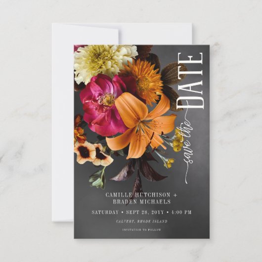 Zwarte Moody Gotische Oranje Lelie Bruiloft Save The Date (Voorkant)
