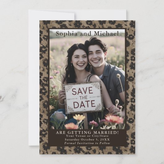 Zwarte Moody Vintage Bloem Bruiloft Save the Date (Voorkant)