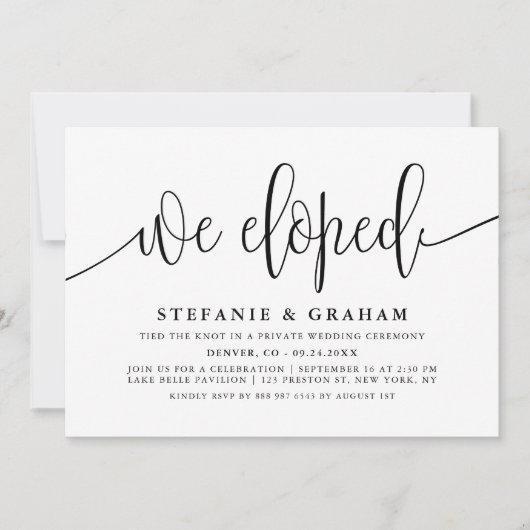 Zwarte mooie kalligrafie bruiloft Elopement Kaart (Voorkant)