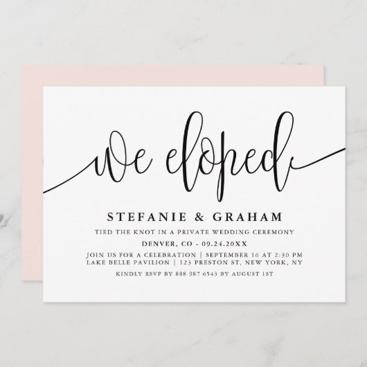 Zwarte mooie kalligrafie bruiloft Elopement Kaart (Voorkant / Achterkant)