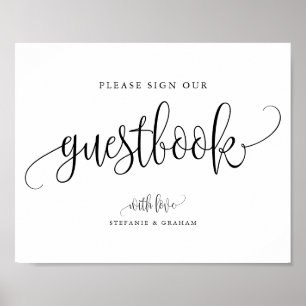 Zwarte mooie kalligrafie script huwelijksgastenboe poster