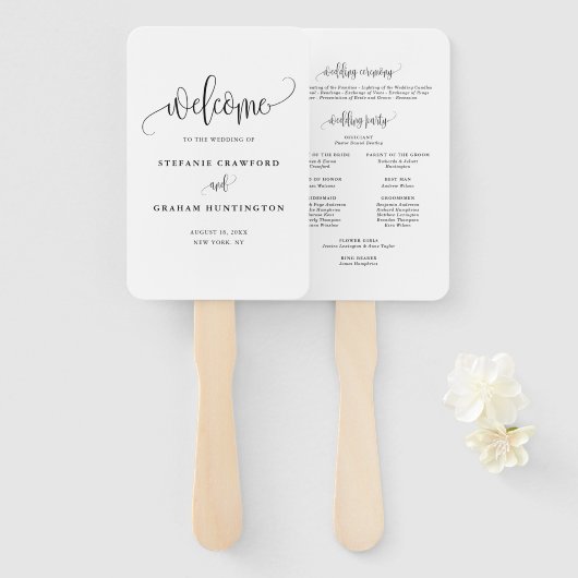 Zwarte mooie kalligrafie script huwelijksprogramma handwaaier (Voorkant en achterkant)