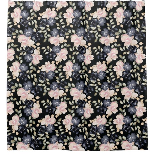 zwarte mooie waterverf bloemen douchegordijn (Voorkant)