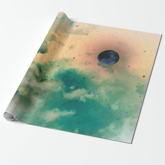 ZWARTE MOON MET GEEL STERKPAPIER CADEAUPAPIER (Uitgerold)