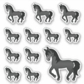 Zwarte Moppige Cartoon Dravende Paarden Sticker (Voorkant)