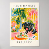 Zwarte Mopshond Drink Koffie, Grappige Hondenprint Poster (Voorkant)