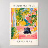 Zwarte mopshond in bad, grappige badkamer Poster v (Voorkant)