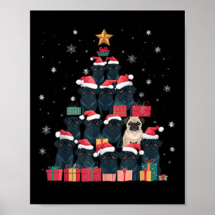 Zwarte Mopshond Kerstboom Hond Kerstman Vrolijk Do Poster
