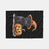 Zwarte mopshond met heks Pet en pompoen Halloween Fleece Deken (Voorkant (Horizontaal))