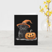 Zwarte mopshond met heks Pet en pompoen Halloween  Kaart (Gele Bloem)