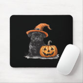 Zwarte mopshond met heks Pet en pompoen Halloween Muismat (Met muis)