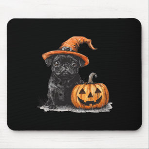 Zwarte mopshond met heks Pet en pompoen Halloween Muismat