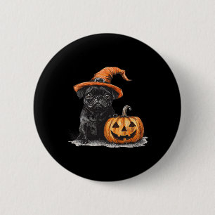 Zwarte mopshond met heks Pet en pompoen Halloween Ronde Button 5,7 Cm