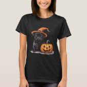 Zwarte mopshond met heks Pet en pompoen Halloween  T-shirt (Voorkant)