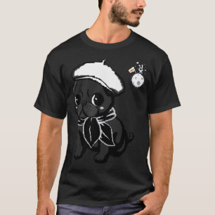 Zwarte mopshond Puppy Maan en Konijn Pixel Art T-shirt
