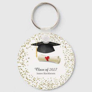 Zwarte mortel, gouden effect confetti Afstuderen Sleutelhanger