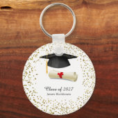 Zwarte mortel, gouden effect confetti Afstuderen Sleutelhanger (Voorkant)