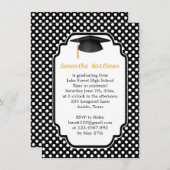 Zwarte mortier, polka dot Afstudeerfeest Uitnodige Kaart (Voorkant / Achterkant)