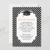 Zwarte mortier, polka dot Afstudeerfeest Uitnodige Kaart (Voorkant)