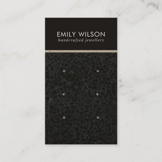 ZWARTE MOSAISCHE TEXTURE 3 STUD EARRING DISPLAY CA VISITEKAARTJE (Voorkant)